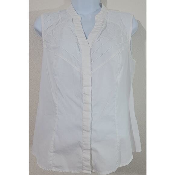 Alfani White V Neck Hidden Button Front Pleated Bodice Tank Shirt 12 Sleeveless - Picture 1 of 4